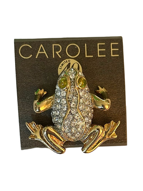 Carolee Gold Tone Crystal Frog Pin with Green Accents Limited Edition